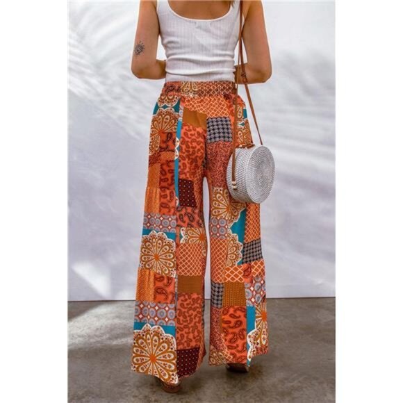 Full Size Drawstring Printed Wide Leg Pants - Picture 5 of 15
